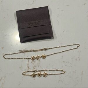 Gold Daisy Flower Necklace + Bracelet Set | Slide Jewelry | Waterproof